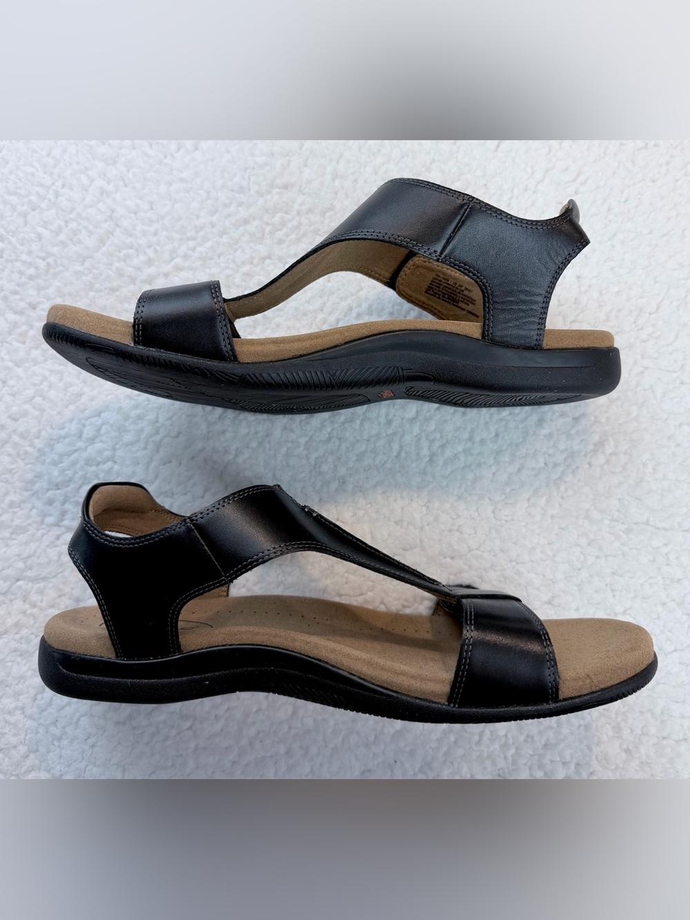 TAOS • Black/Tan Leather Open Toe T‑Strap Comfort Sandals, 9 - Picture 12 of 16